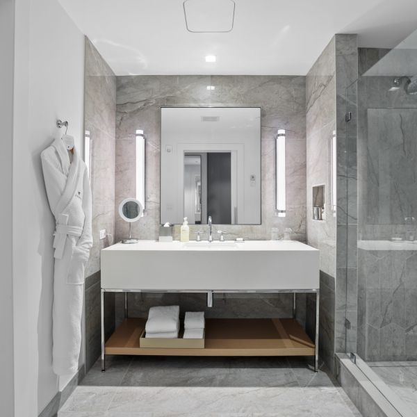 commercial boutique hotel room bathroom sink